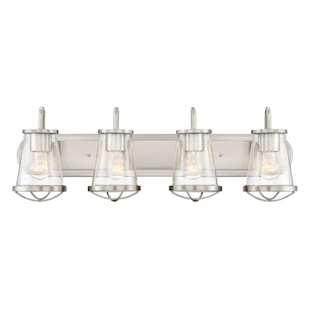 Designers Fountain Darby 30in 4-Light Satin Platinum Industrial Indoor Vanity Light with Clear Seeded Glass Shades 87004-SP